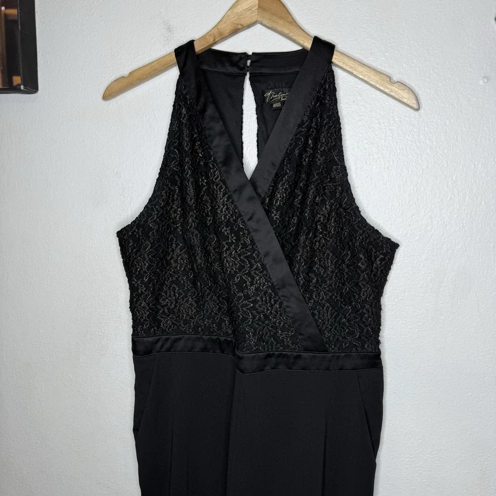 Thalia Sodi‎ Black Sleeveless V-Neck Textured Jumpsuit Women's Medium Holiday